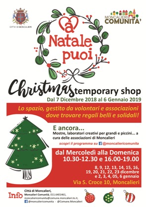 A Natale Puoi Testo.Comune Di Moncalieri A Natale Puoi Christmas Temporary Shop 2018